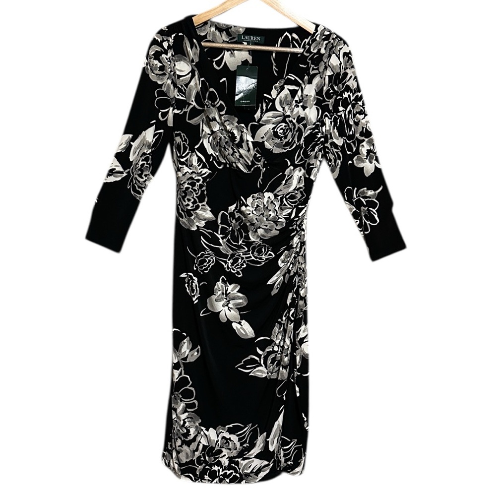 NWT Lauren Ralph Lauren Elegant Long Sleeve
Black and White Floral Dress Size 6 - Picture 4 of 14